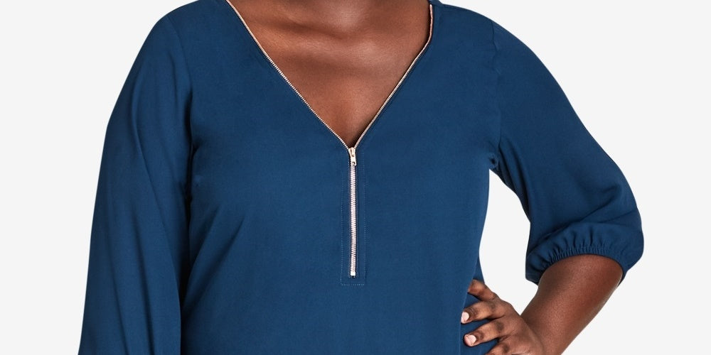 Top feminino City Chic Plus Sexy Fling com zíper frontal, azul, tamanho 20W