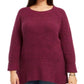 Suéter feminino plus size com punhos nas laterais e mangas compridas, gola redonda, roxo, tamanho 0X