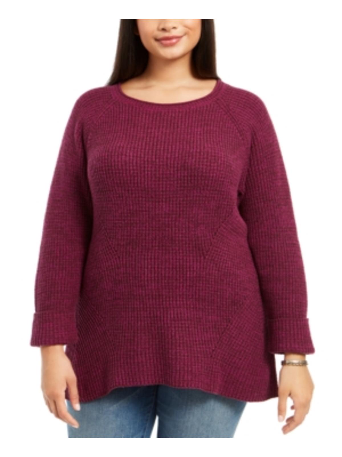 Suéter feminino plus size com punhos nas laterais e mangas compridas, gola redonda, roxo, tamanho 0X
