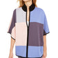 Blusa quimono feminina Anne Klein cinza com blocos de cores e manga curta, gola redonda, tamanho grande, carvão