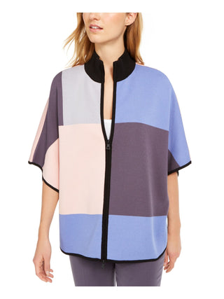 Blusa quimono feminina Anne Klein cinza com blocos de cores e manga curta, gola redonda, tamanho grande, carvão