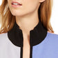 Blusa quimono feminina Anne Klein cinza com blocos de cores e manga curta, gola redonda, tamanho grande, carvão