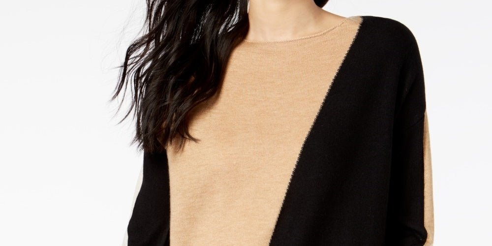 Suéter feminino colorblocked INC International Concepts marrom tamanho XX-grande