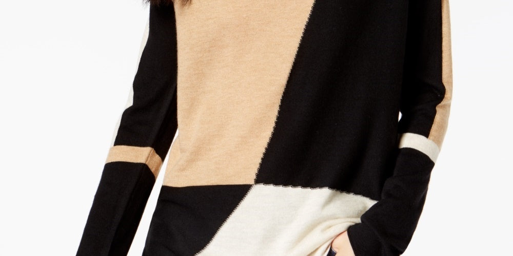 Suéter feminino colorblocked INC International Concepts marrom tamanho XX-grande