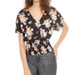 Planet Gold Junior's ' Blusa com estampa floral franzida preta tamanho grande