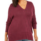 Suéter feminino canelado com decote em V, tamanho 2X, vermelho, estilo &amp; co