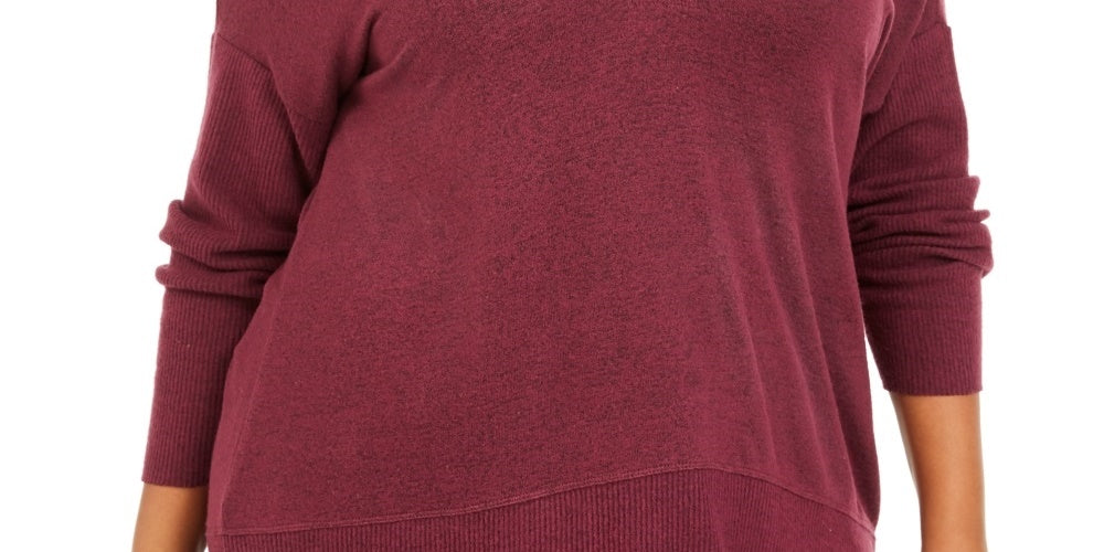 Suéter feminino canelado com decote em V, tamanho 2X, vermelho, estilo &amp; co