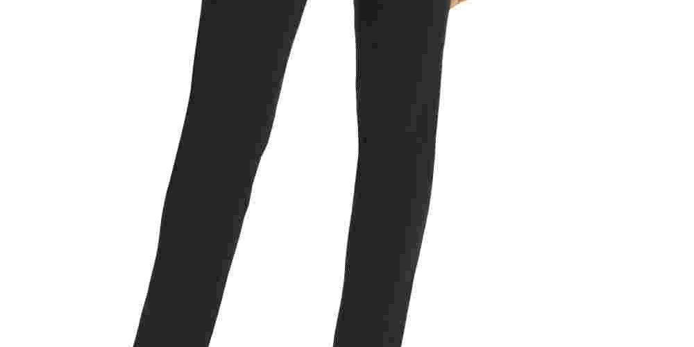 Calça feminina DKNY com acabamento em couro sintético e perna reta, preta, tamanho 6