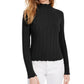 Blusa feminina com gola falsa canelada Kit &amp; Sky, preta, tamanho grande