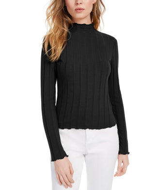 Blusa feminina com gola falsa canelada Kit &amp; Sky, preta, tamanho grande