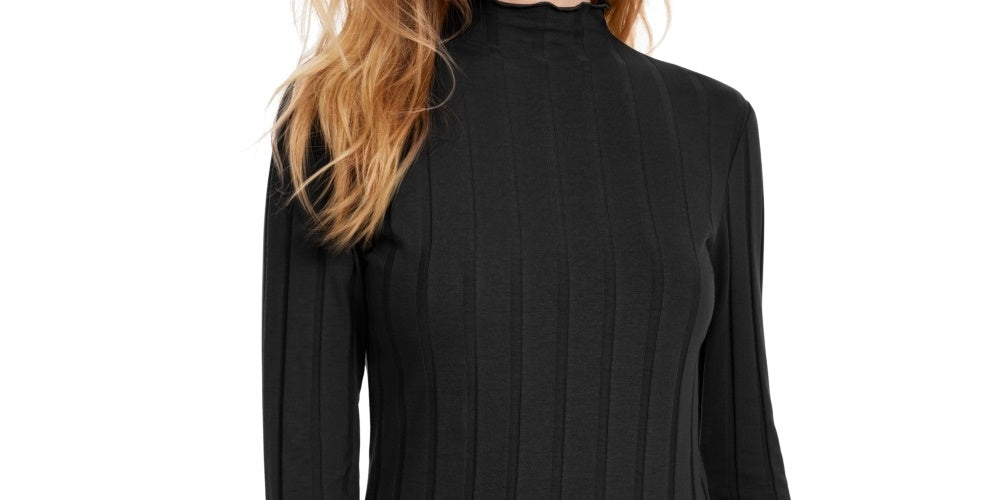 Blusa feminina com gola falsa canelada Kit &amp; Sky, preta, tamanho grande