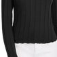Blusa feminina com gola falsa canelada Kit &amp; Sky, preta, tamanho grande