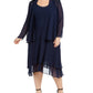 Vestido e jaqueta SL Fashions femininos com detalhes em azul, tamanho 24W
