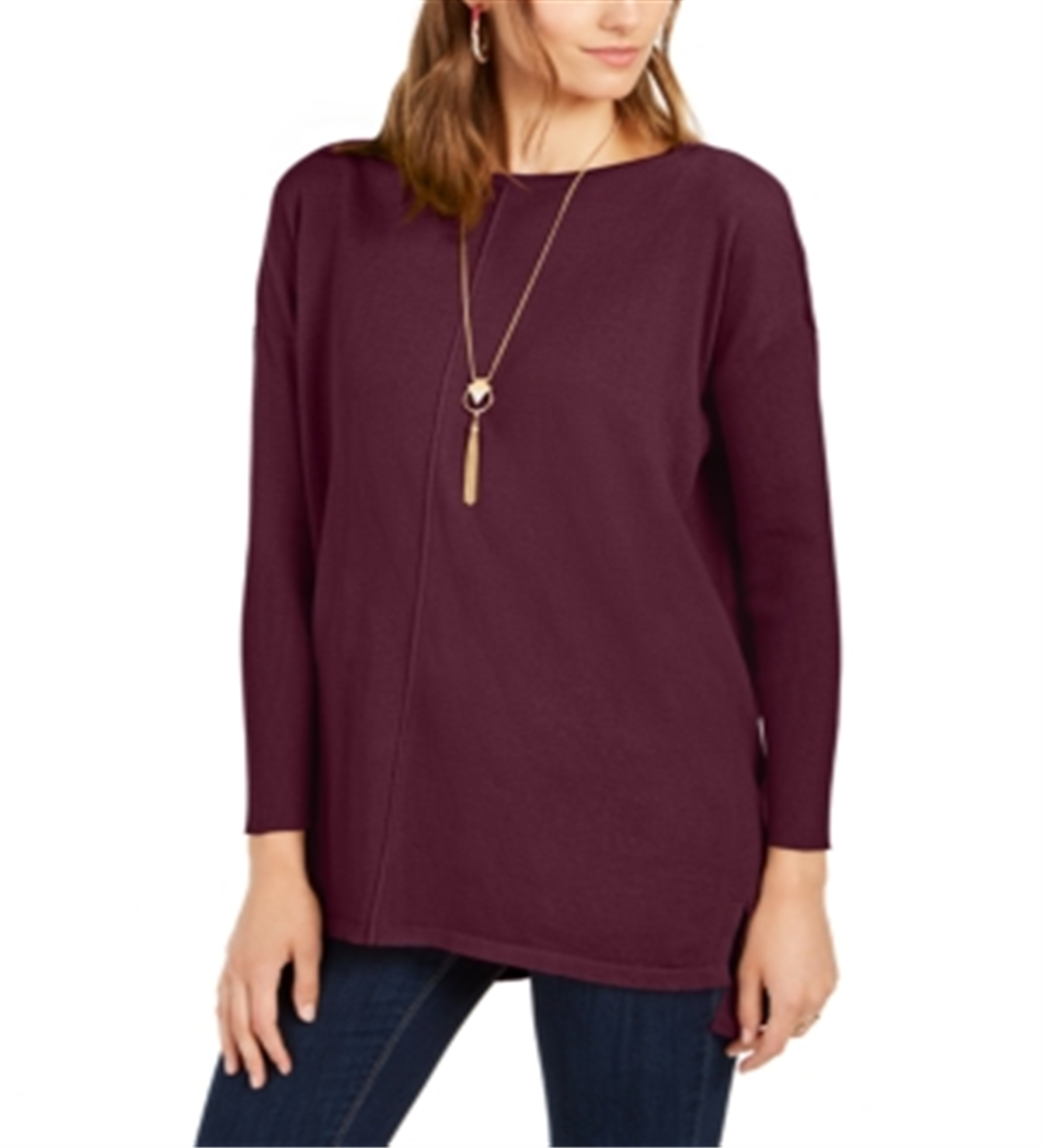 Suéter túnica feminino com costura frontal estilo &amp; co, vinho, tamanho pequeno M