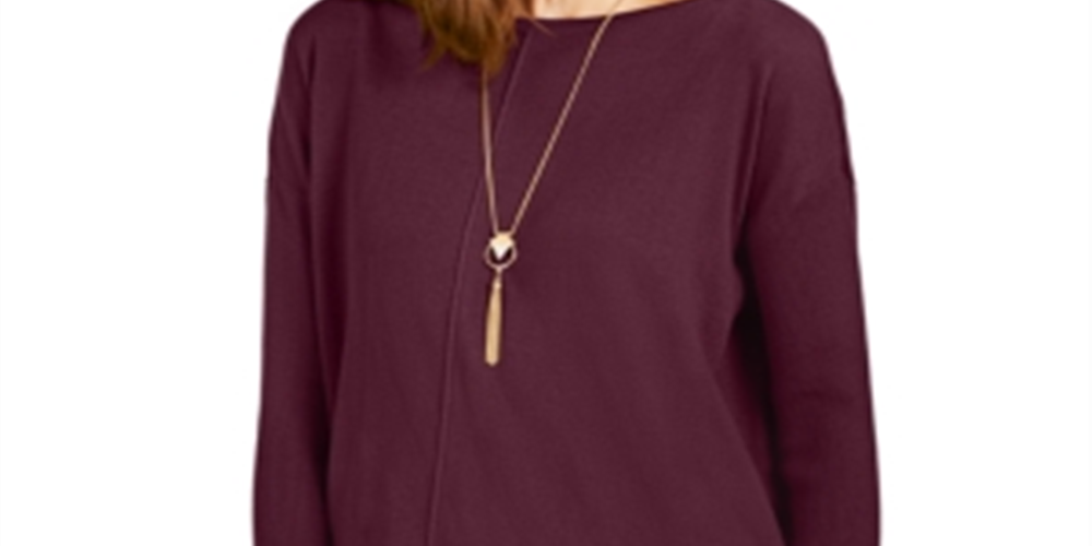 Suéter túnica feminino com costura frontal estilo &amp; co, vinho, tamanho pequeno M