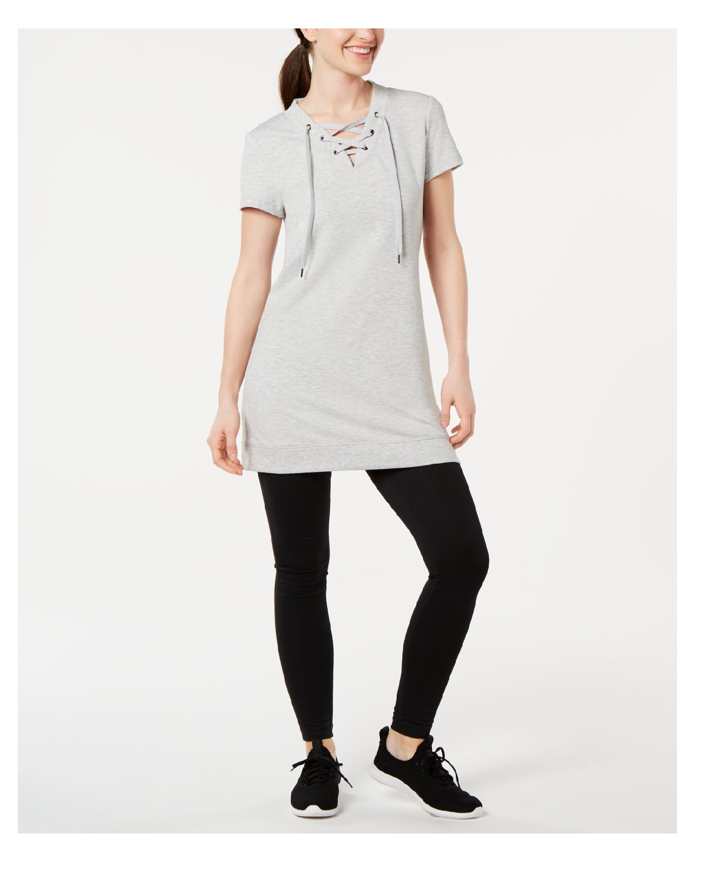 Túnica feminina de manga curta Ideology Active Wear Top cinza tamanho grande