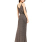 Vestido de festa longo Calvin Klein feminino com alças finas e glitter, decote em V, preto, tamanho 10