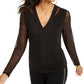Thalia Sodi Top de malha feminino com manga de malha, preto, tamanho pequeno