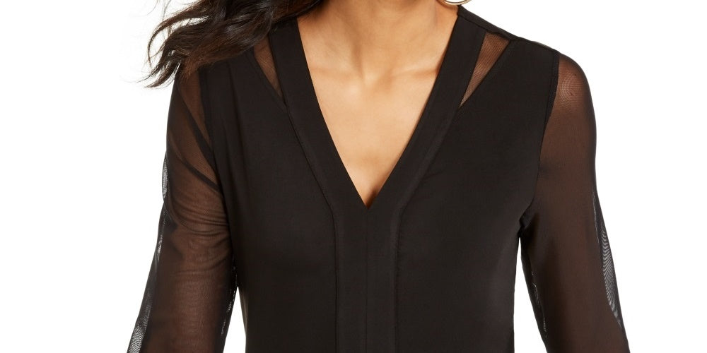 Thalia Sodi Top de malha feminino com manga de malha, preto, tamanho pequeno
