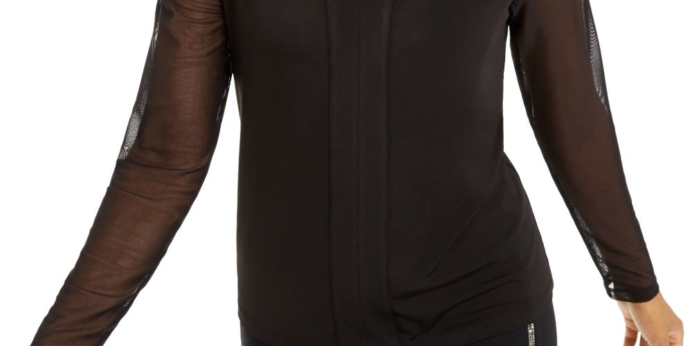 Thalia Sodi Top de malha feminino com manga de malha, preto, tamanho pequeno