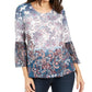 Blusa feminina estampada com manga sino Style &amp; Co, azul, tamanho médio