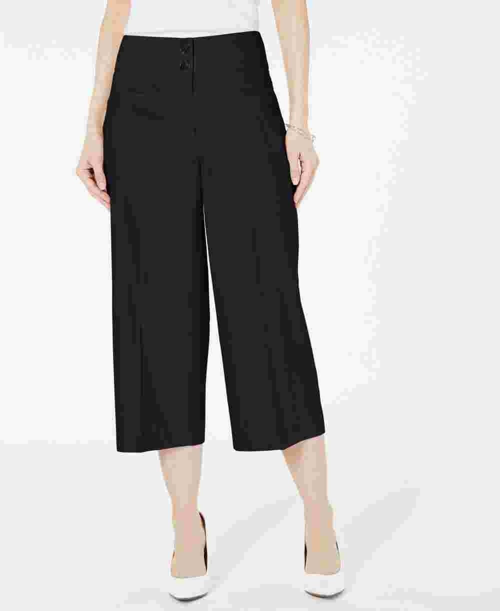 Calça de linho feminina Alfani, perna larga, preta, tamanho 2, pequena