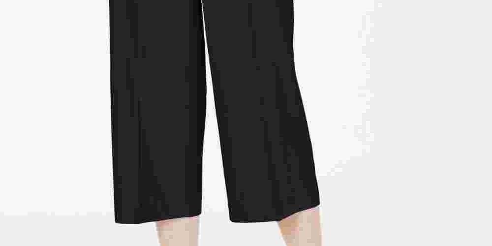 Calça de linho feminina Alfani, perna larga, preta, tamanho 2, pequena