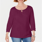 Karen Scott Blusa feminina manga três quartos roxa tamanho extragrande