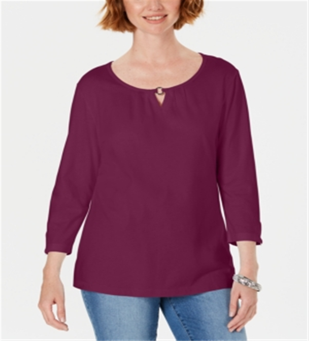 Karen Scott Blusa feminina manga três quartos roxa tamanho extragrande