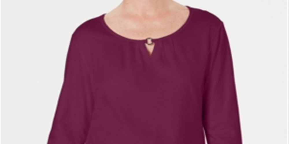 Karen Scott Blusa feminina manga três quartos roxa tamanho extragrande