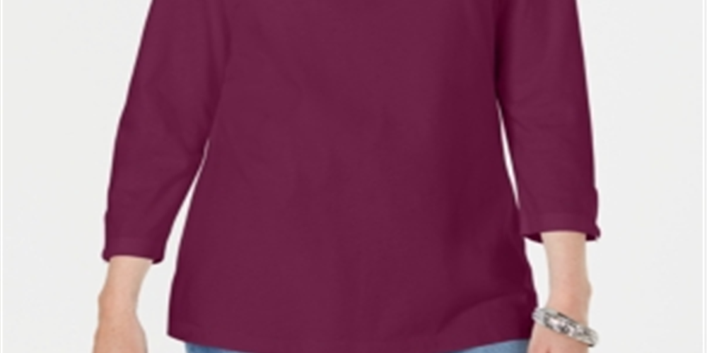 Karen Scott Blusa feminina manga três quartos roxa tamanho extragrande