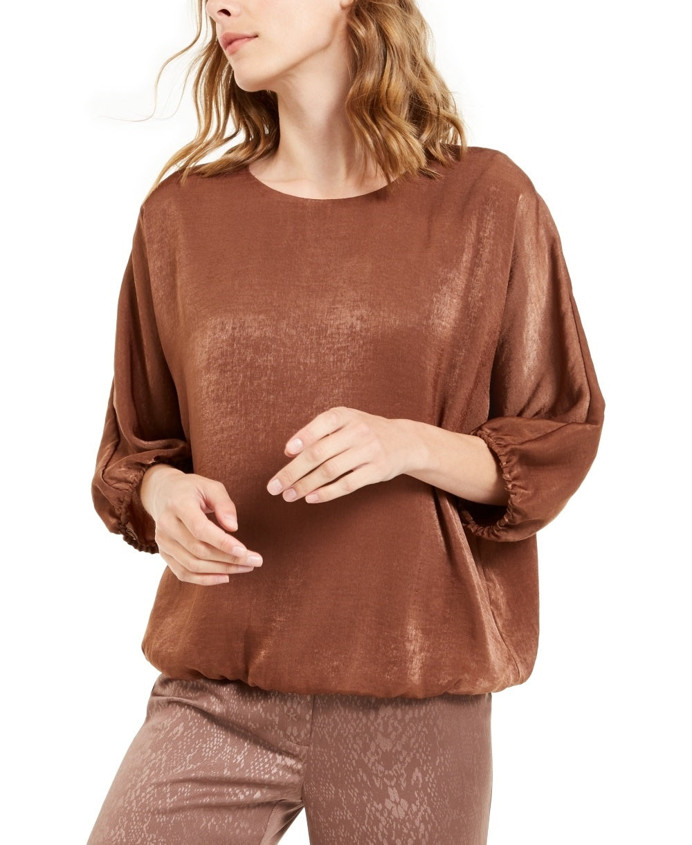Blusa feminina Alfani de cetim com manga dolman e bolhas, marrom, tamanho pequeno