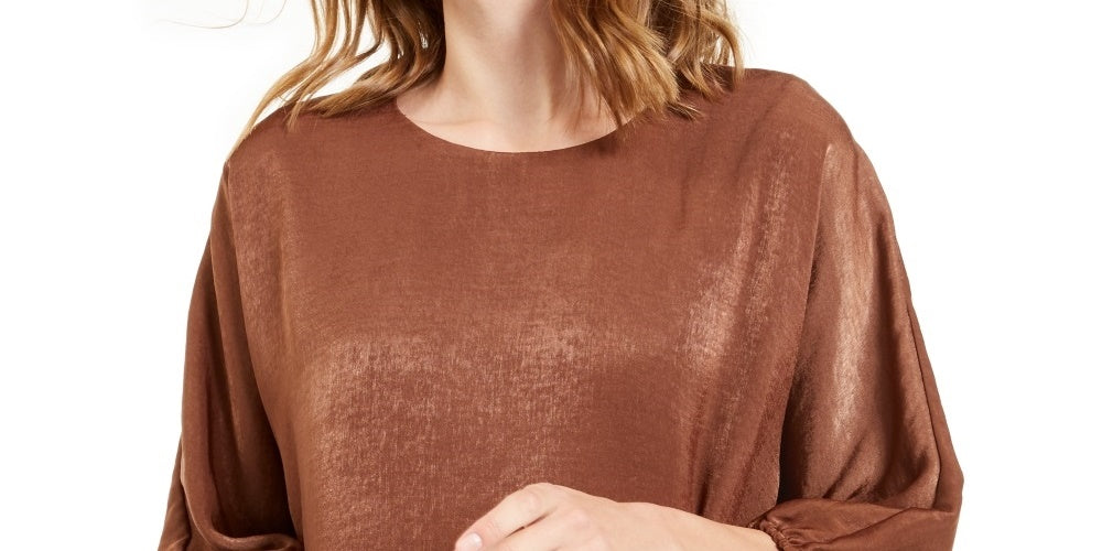 Blusa feminina Alfani de cetim com manga dolman e bolhas, marrom, tamanho pequeno