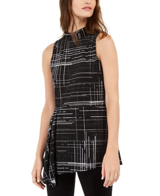 Blusa assimétrica estampada feminina Alfani, preta, tamanho médio