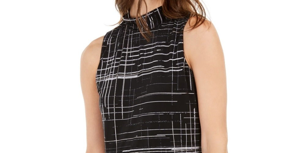 Blusa assimétrica estampada feminina Alfani, preta, tamanho médio