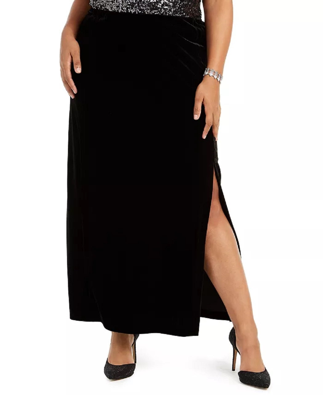 Saia longa com fenda feminina Alex Evenings, preta, tamanho 3X