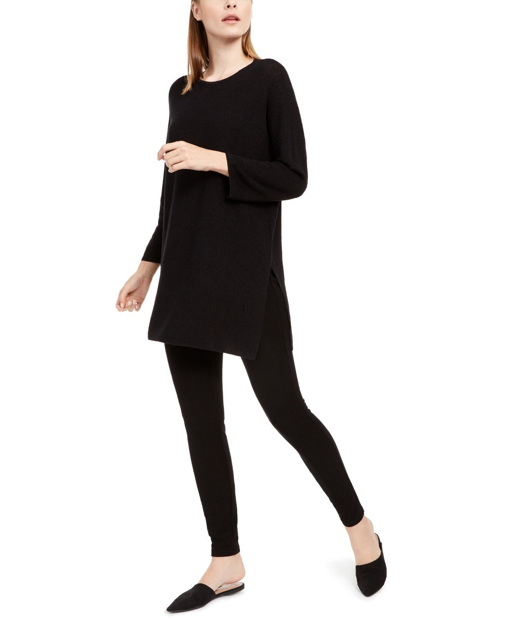 Suéter túnica feminino Eileen Fisher em mistura de linho orgânico, preto, tamanho XX-S