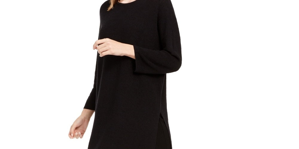 Suéter túnica feminino Eileen Fisher em mistura de linho orgânico, preto, tamanho XX-S