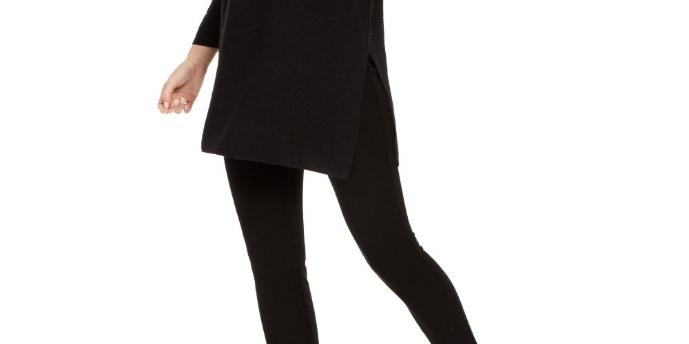 Suéter túnica feminino Eileen Fisher em mistura de linho orgânico, preto, tamanho XX-S