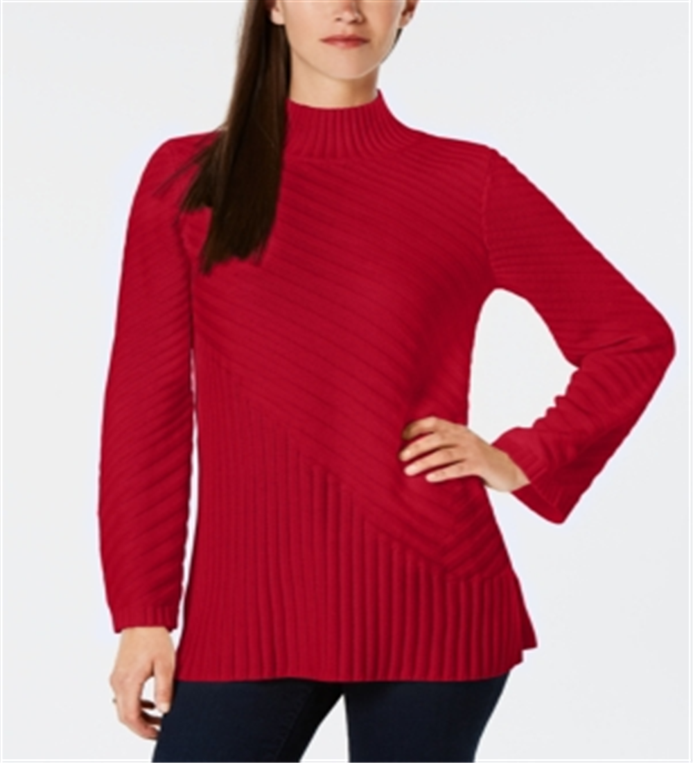 Suéter feminino de gola alta estampado Charter Club, vermelho, tamanho pequeno GG