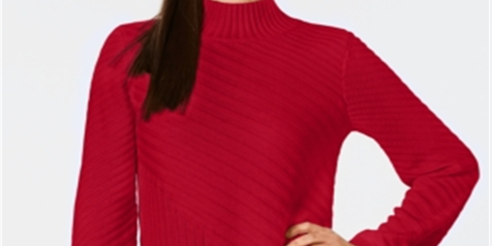 Suéter feminino de gola alta estampado Charter Club, vermelho, tamanho pequeno GG