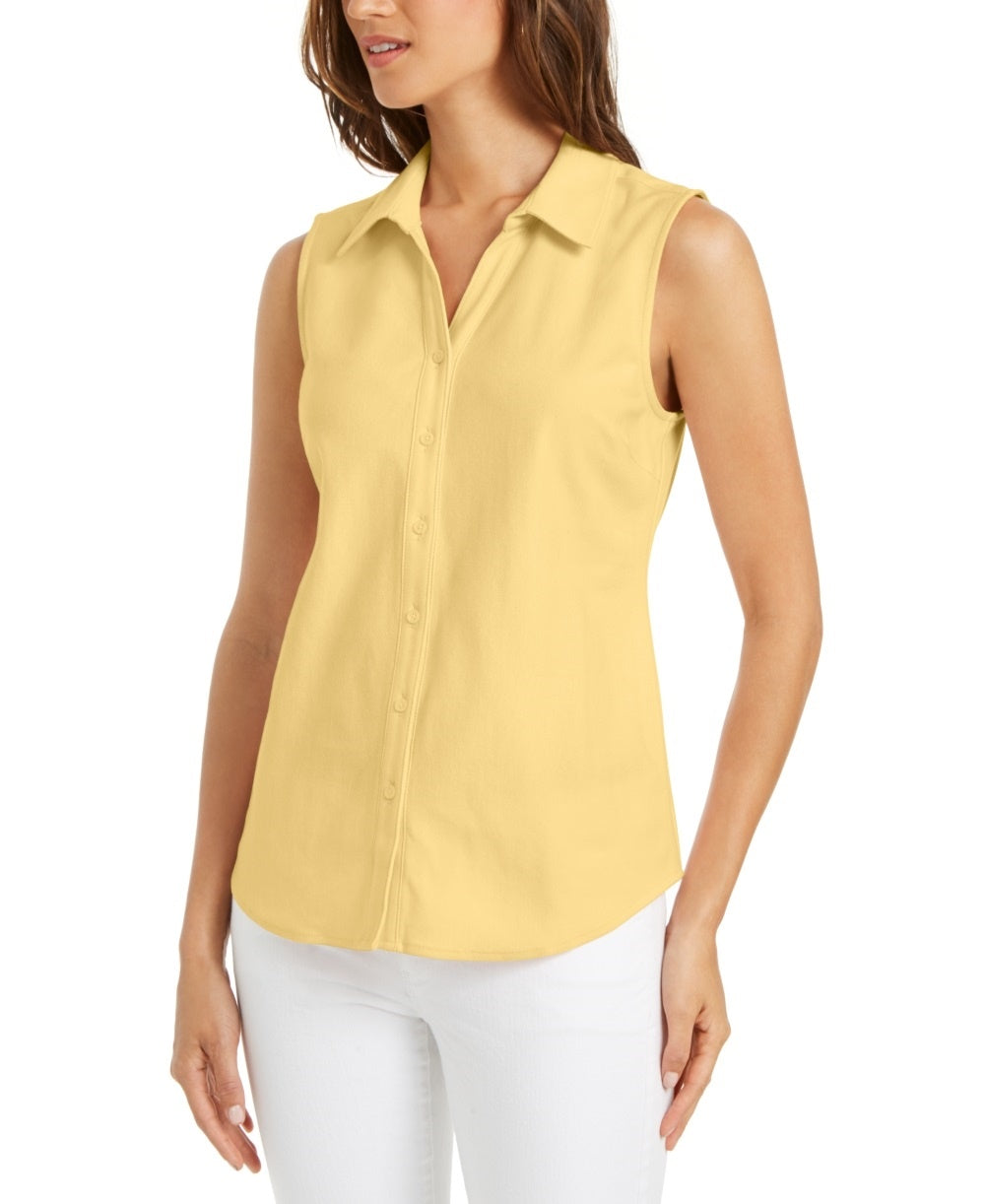 Camisa feminina sem mangas Charter Club Cotton Piquet, amarela, tamanho 8