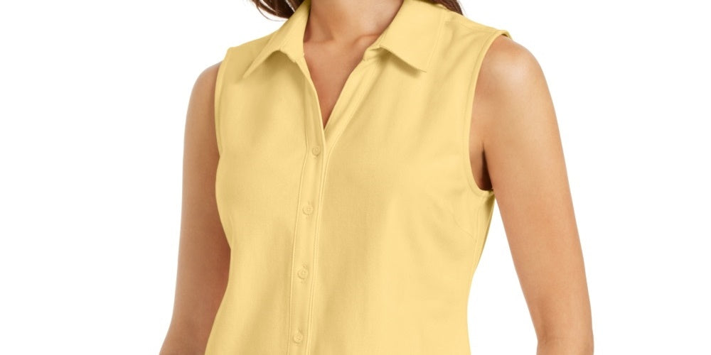 Camisa feminina sem mangas Charter Club Cotton Piquet, amarela, tamanho 8