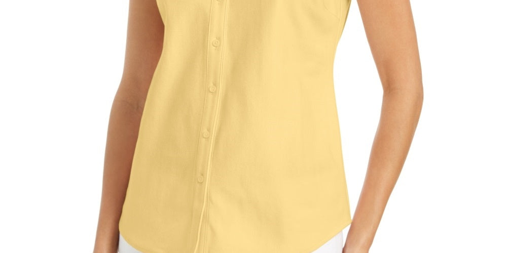 Camisa feminina sem mangas Charter Club Cotton Piquet, amarela, tamanho 8