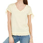 Blusa feminina com mangas amarradas e babados, tamanho X-S