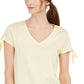 Blusa feminina com mangas amarradas e babados, tamanho X-S