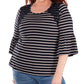 Blusa feminina NY Collection Plus com manga sino e detalhes em crochê, azul, tamanho 2X