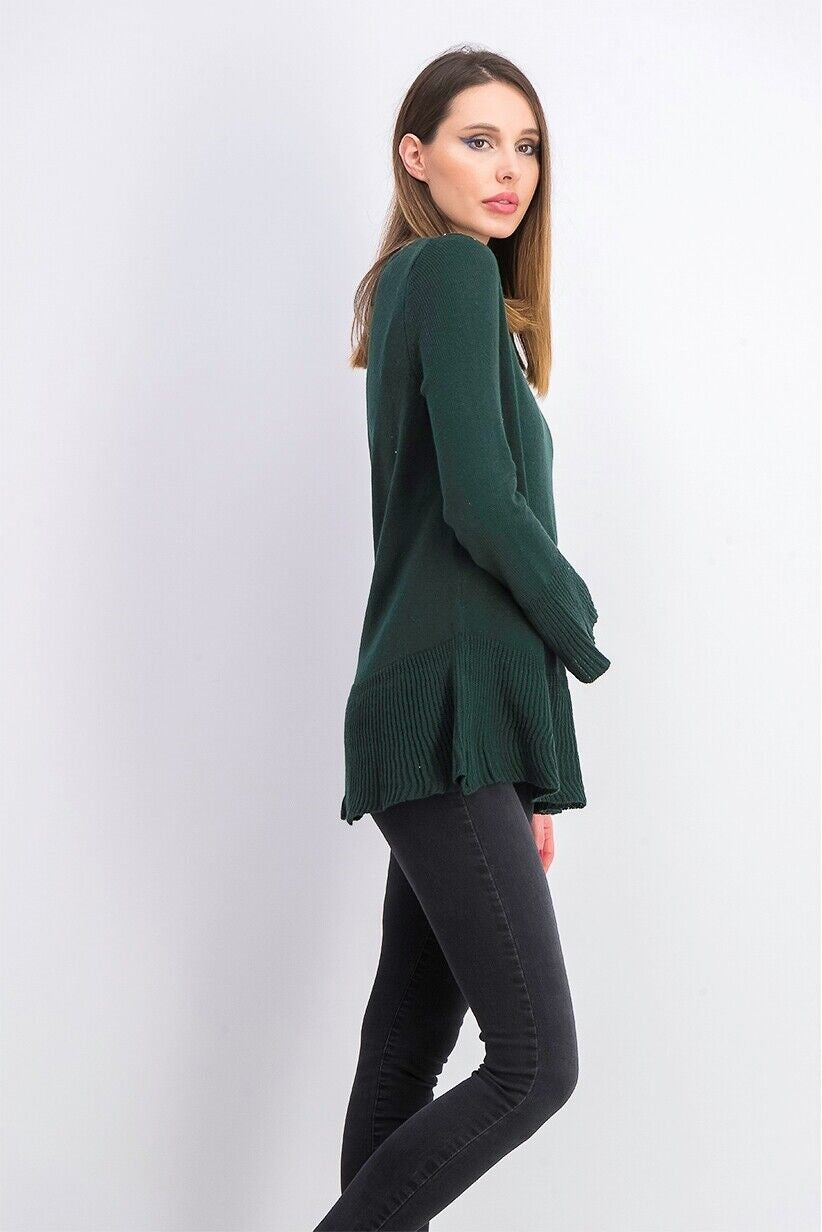 Suéter de malha com babados feminino Style &amp; Co, verde, tamanho grande