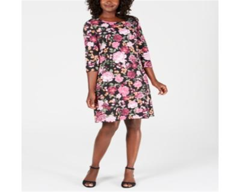 Vestido estampado feminino Karen Scott com decote redondo, preto, vários tamanhos, pequeno P