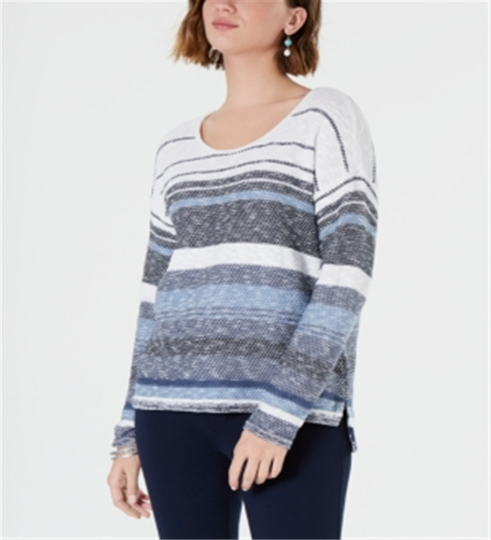 Suéter listrado com ombros caídos feminino Style &amp; Co, azul, tamanho pequeno P